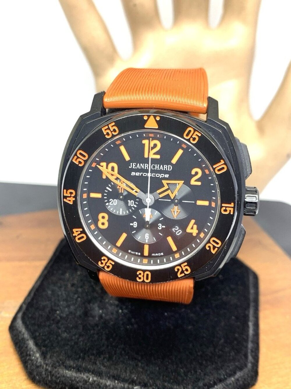 JeanRichard Aeroscope Men's Watch Swiss Automatic Chronograph Black Orange 46mm